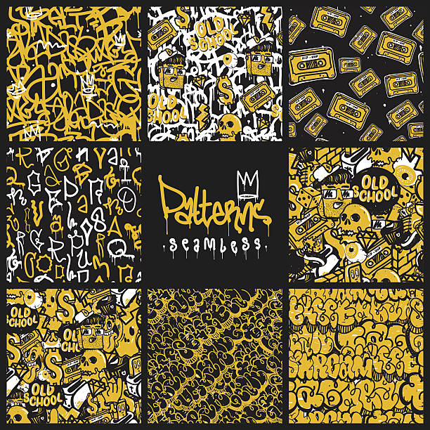 Graffiti seamless patterns set Big set of seamless patterns, graffiti style, king of style. Original youth seamless patterns, repeating image for using pattern on any items, T-shirts, wallpaper, curtains city patterns stock illustrations