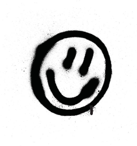 graffiti smiling face emoticon in black on white  graffiti stock illustrations