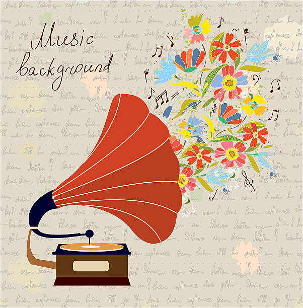 Gramophone and music retro background vector art illustration