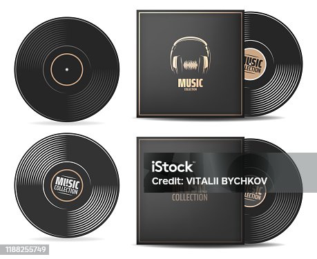 istock gramophone vinyl record with label. Music collection. old technology, retro sound design. vector illustration, isolated on white background 1188255749