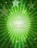 Vector of grand opening design template with scissors on green color star pattern background. EPS AI 10 file format.