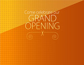 Vector of grand opening design template with ribbon and scissors on orange color background. EPS ai 10 file format.