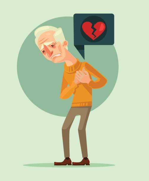 ilustrações de stock, clip art, desenhos animados e ícones de grandfather character with heart attack - grandparents vertical