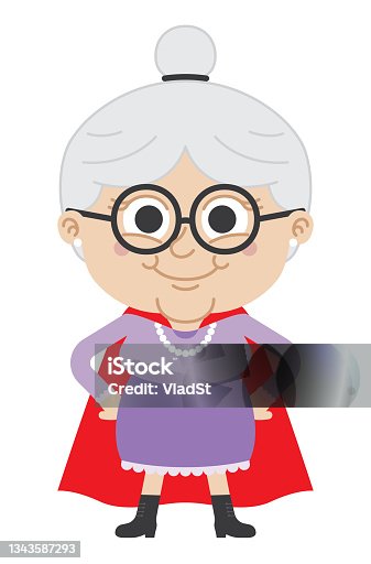 istock Grandma Superhero Elderly Super Woman Empowerment Grandparents Cartoon 1343587293