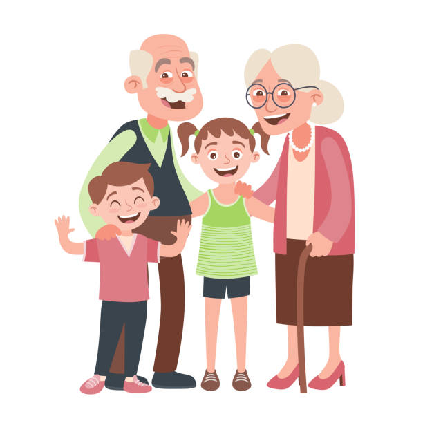 ilustrações de stock, clip art, desenhos animados e ícones de grandparents and grandchildren - grandparents