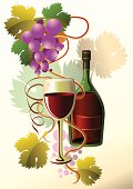 grape branch & bottle of wine, vector artwork