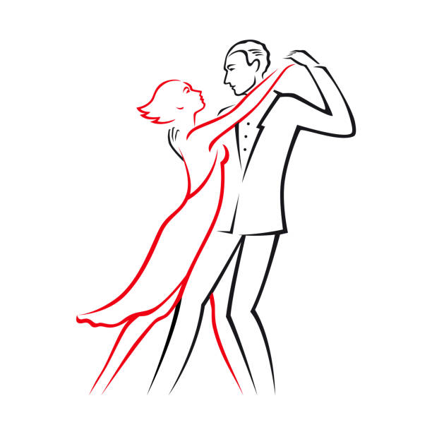 ilustrações de stock, clip art, desenhos animados e ícones de graphic color linear drawing or icon, where a passionate couple in love, cartoon man and woman, dance tango. luxury vector illustration, isolated on white background. - dancer white man on white