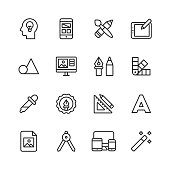 16 Graphic Design and Creativity Outline Icons.