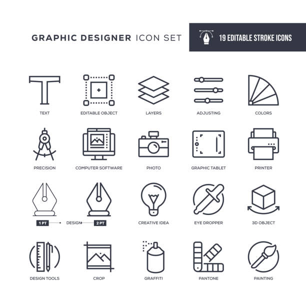 Graphic Designer Editable Stroke Line Icons vector art illustration