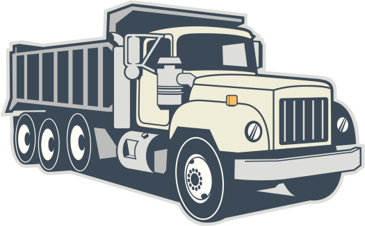 Graphic image of a dump truck on a white background