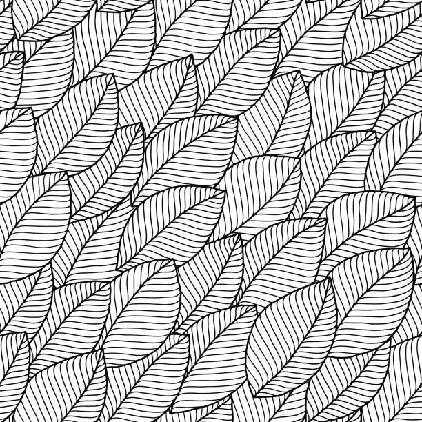 Graphic leaves seamless pattern. Doodle seamless pattern with ethnic leaves. Creative spring textile swatch or packaging design. Zentangle coloring page. flower coloring pages stock illustrations