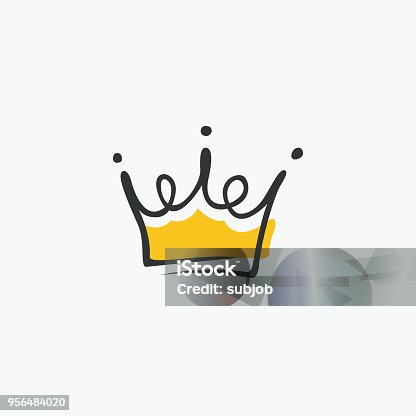 istock Graphic modernist element drawn by hand. royal crown of gold. Isolated on white background. Vector illustration 956484020