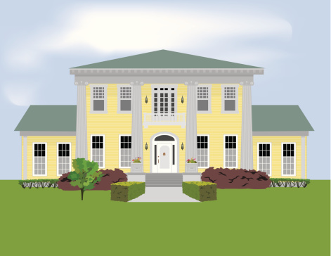 Graphic of a large stately home with a large garden