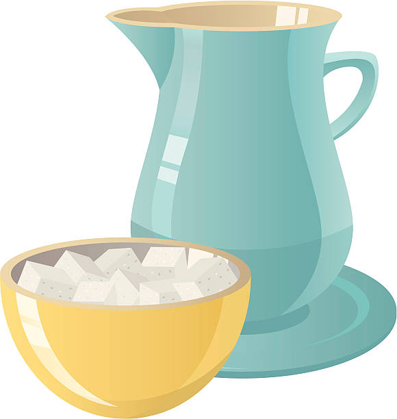 Graphic of bowl of sugar and pitcher of cream vector art illustration