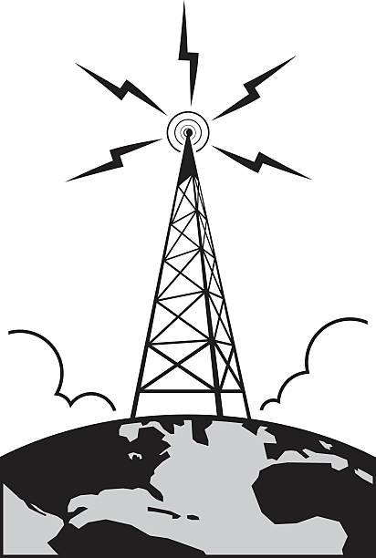 stockillustraties, clipart, cartoons en iconen met graphic of radio tower with waves - zendmast