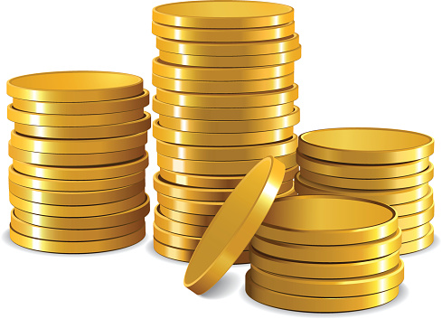 Graphic of stacks of plain gold coins with white background