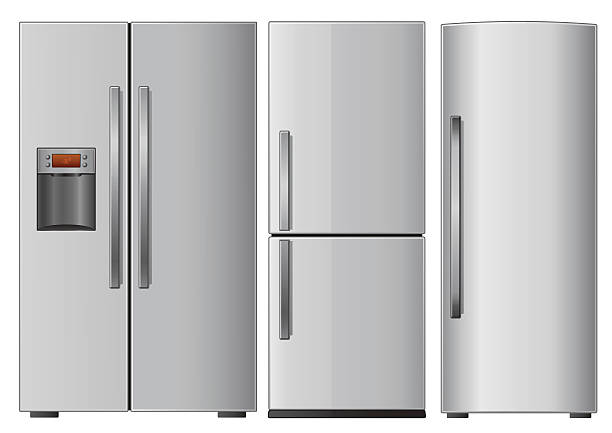 stockillustraties, clipart, cartoons en iconen met graphic of three different refrigerators on white background - fridge