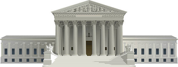 graphic of us supreme court building on white background - supreme court stock illustrations