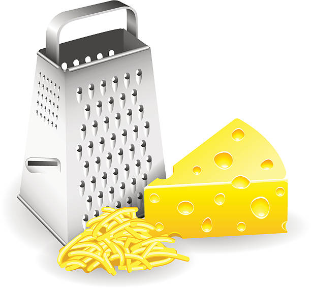 Grater and Cheese A piece of cheese grater and grated cheese. File in version 10 EPS. May contain effects and transparency. cheddar cheese stock illustrations