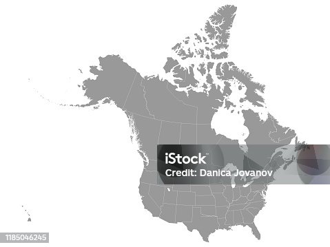 istock Gray Federal Map of USA and Canada 1185046245