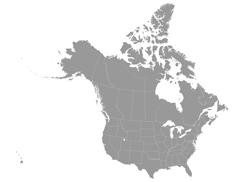 Gray Federal Map of USA and Canada