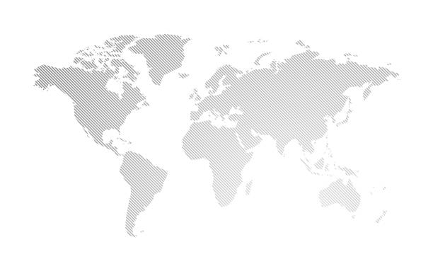gray hatched map of the world vector art illustration