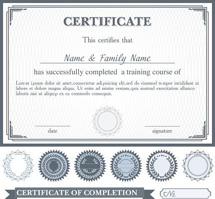 Gray horizontally certificate template with additional design elements