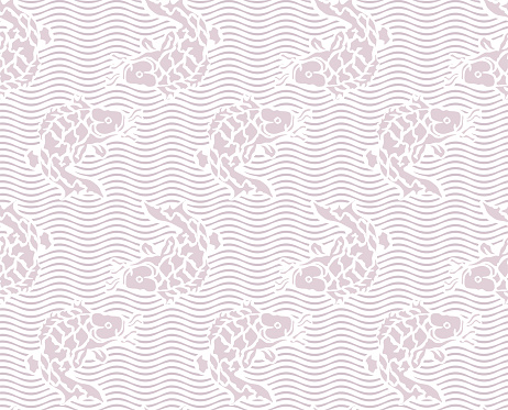 Gray koi fish pattern, Japanese carp luxury seamless background.