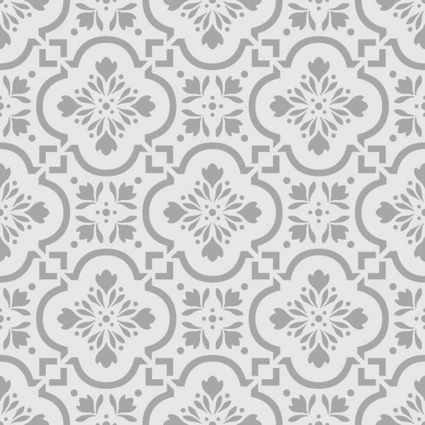 Gray Moroccan Floral Tile Seamless Pattern Gray Moroccan Floral Tile Seamless Pattern moroccan culture stock illustrations