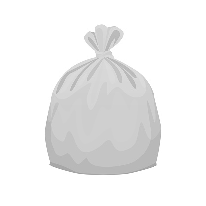 ✓ Imagen de Bolsa de plástico negro de basura llena de basura dibujos animados vector ilustración aislada. Fotografía de Stock
