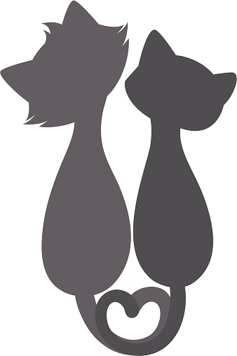 Gray Silhouette Of Two Cats Making A Heart With Their Gray Silhouette Of Two Cats Making A Heart With Their