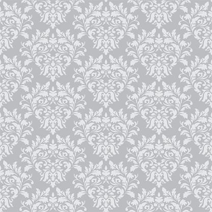 Gray Victorian Damask Luxury Decorative Fabric Pattern