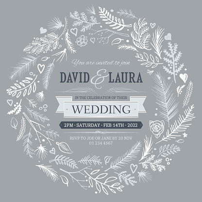 Gray wedding invitation wreath