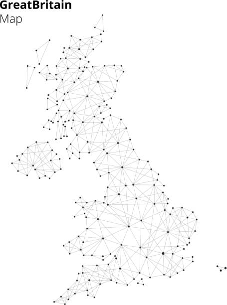 Great britain map in blockchain technology style Great britain map illustration in blockchain technology network style on white background. Block chain polygon peer to peer network connected lines technique. Cryptocurrency fintech business concept cryptocurrency meaning stock illustrations