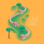 Great Wall of China vector illustration. Famous Chinese landmark for travel to China concept