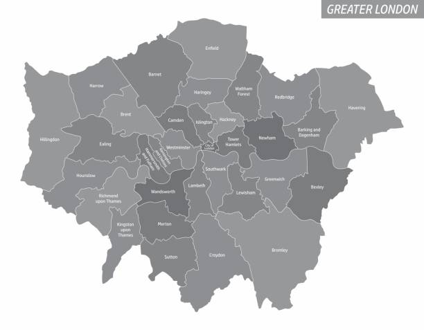 mapa administracyjna londynu - fulham stock illustrations