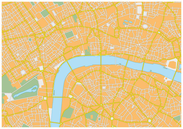 그레이터 런던도로 및 관리 지도 - fulham stock illustrations