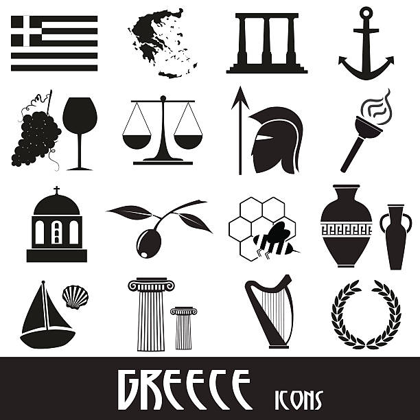 greece country theme symbols and icons set eps10 greece country theme symbols and icons set eps10 mount olympus stock illustrations