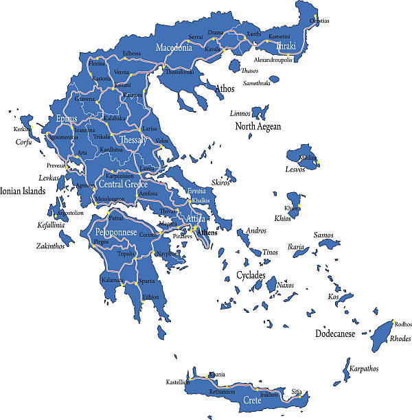 illustrazioni stock, clip art, cartoni animati e icone di tendenza di mappa grecia - rodi