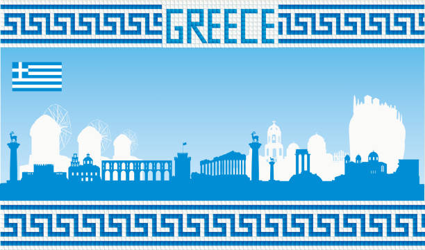 illustrazioni stock, clip art, cartoni animati e icone di tendenza di skyline della grecia - rodi