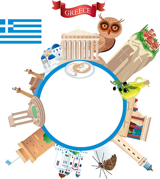 illustrazioni stock, clip art, cartoni animati e icone di tendenza di grecia viaggio - rodi