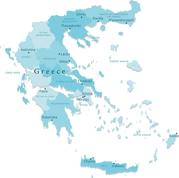 illustrazioni stock, clip art, cartoni animati e icone di tendenza di grecia mappa vettoriale regioni isolato - rodi