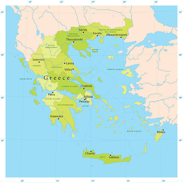 illustrazioni stock, clip art, cartoni animati e icone di tendenza di vector mappa grecia - rodi