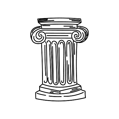 Greek column, hand-drawn sketch style doodle. Ancient Greece. Ionic column. Vector simple illustration