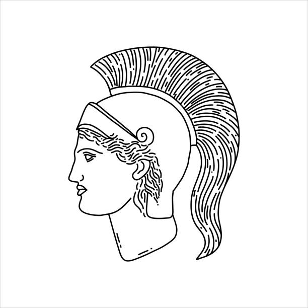 Greek god Ares Greek god Ares in doodle style on  white background. Icon in line art style. images of ares god of war stock illustrations
