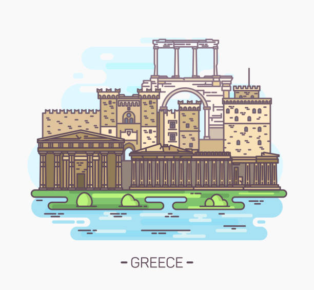 illustrazioni stock, clip art, cartoni animati e icone di tendenza di monumenti e monumenti greci. acropoli,partenone - capo sounion