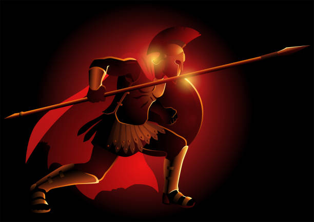 Greek Mythical Figure Achilles Vector illustration of Achilles, was a hero of the Trojan War in ready to fight position, Greek mythology ares god stock illustrations