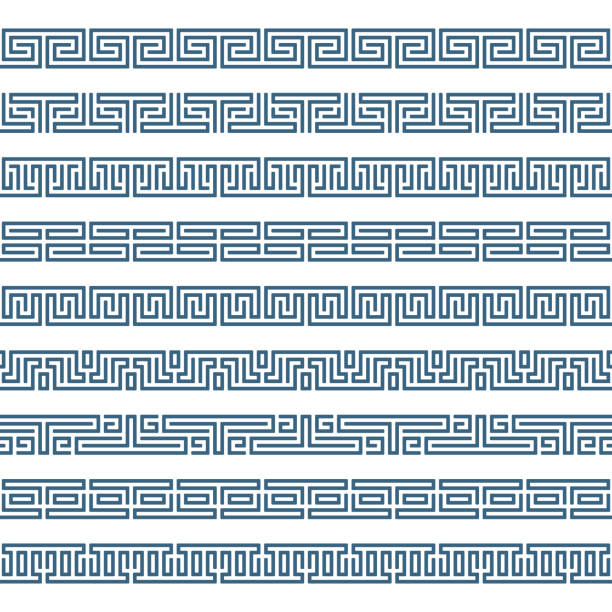 Greek pattern border. Greek seamless pattern border. Set of Old grecian ornaments. Abstract geometric ornament, isolated on white background. Ancient Greek borders collection. Vintage Framework Border. Vector illustration. classical greek stock illustrations