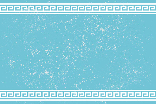 Beautiful blue frame with Greek style ornament and gunge background. Copy space for design or text. Vector illustration