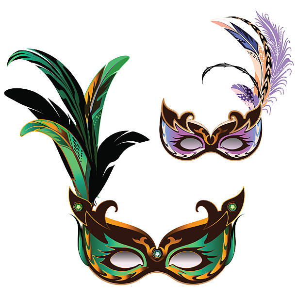 ilustrações de stock, clip art, desenhos animados e ícones de green and violet mask. - carnival mask